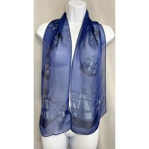 Vasamuseet 100% Silk Blue Black Scarf sailboats‎ Print 54"x10